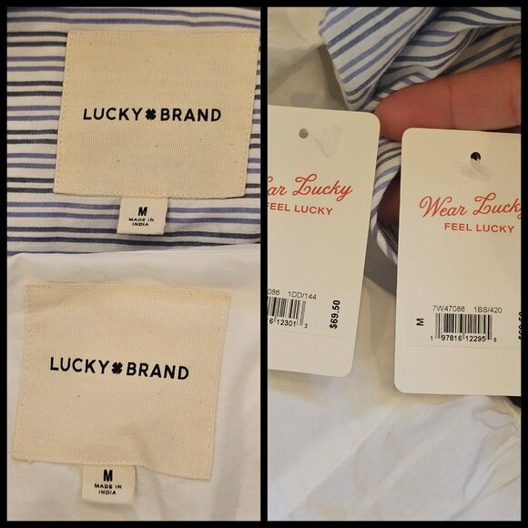 2 Lucky Brand Classic Knotted Cropped Collared Shirts White Blue Sz M NWT Preppy - Picture 8 of 9